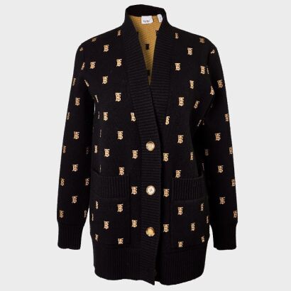 Burberry, Black / Beige, Palena TB Monogram Knitted Cardigan / Jacket, Size XS