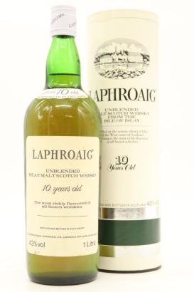 (1) Laphroaig 10 Year Old "Pre-Royal Warrant" - Duty Free Version Single Malt Scotch Whisky, 1000ml, 43% ABV, Circa. 1980's (GB)