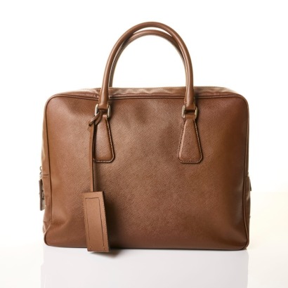 Prada, Brown Saffiano Travel Bag