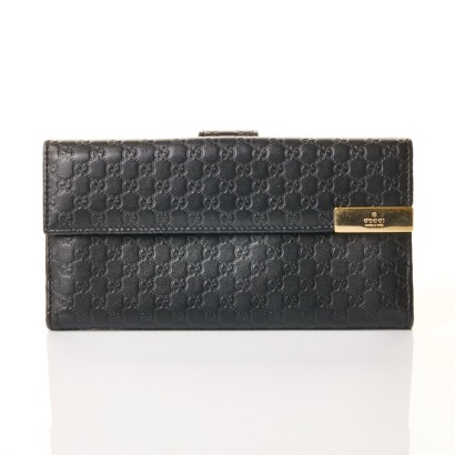 Gucci, Black Guccissima Continental Wallet with Box