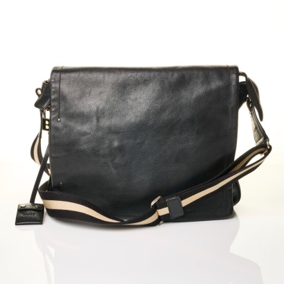 Bally, Black Leather Messenger Bag