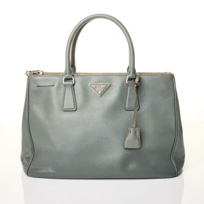 Prada, Grey Saffiano Galleria Double Zip Tote Bag