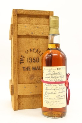 (1) 1950 The Macallan Handwritten Red Ribbon Single Malt Scotch Whisky, Speyside - Highlands, 43% ABV, 750ml (GB)