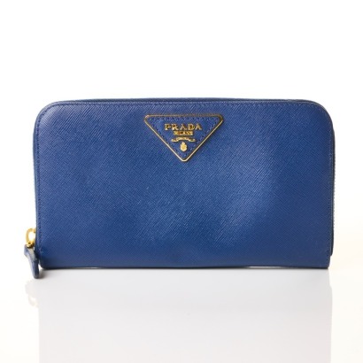 Prada, Blue Saffiano Wallet with Box