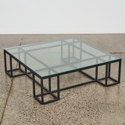 A Black Minimal Metal and Glass Coffee Table