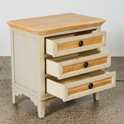 A Farmhouse Style Three Drawer Bedside