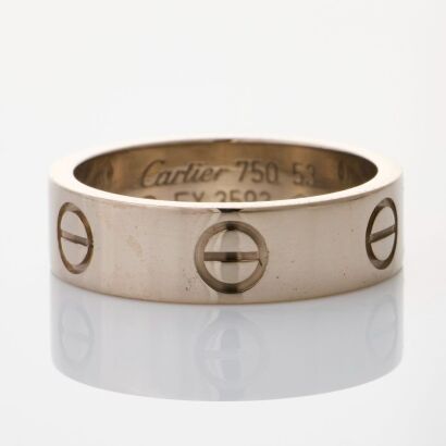18ct White Gold, Cartier Love Ring, Size 53 with Box