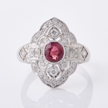 18ct White Gold, Modern, .90ct Ruby / .55ct Diamond Ring