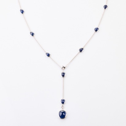 18ct White Gold, 82cm Sapphire Lariat Style Necklace