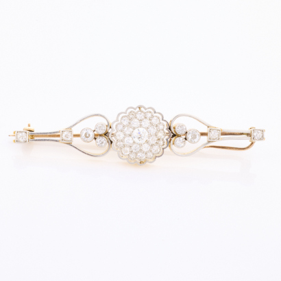 18ct Yellow / Platinum Topped, Estate, Handmade, 1.70ct Diamond Bar Brooch