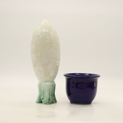 A Chinese Porcelain Vase AND A Blue-Glazed Jardiniere