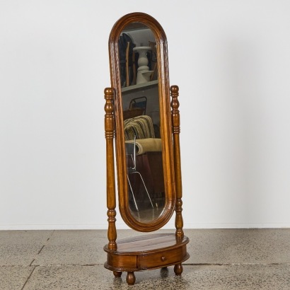 A Vintage Wood Standing Mirror