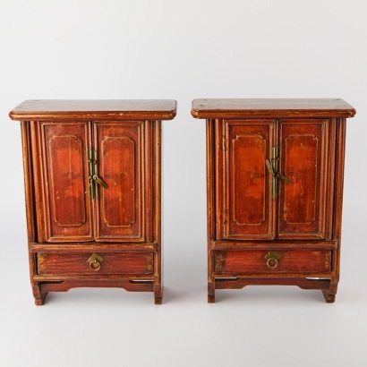 A Pair of Small Wood Mounted Wall Cabinets