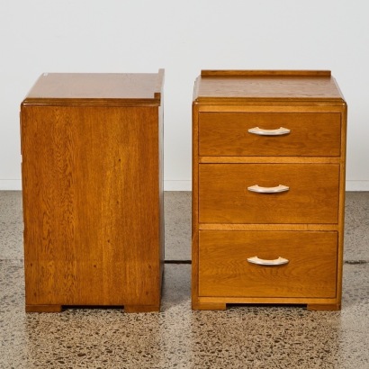 A Pair of Art Deco Matching Oak Bedside Cabinets