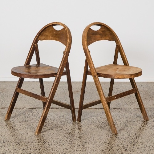 A Pair of Rustic Thonet Vintage Folding Theatre Chairs