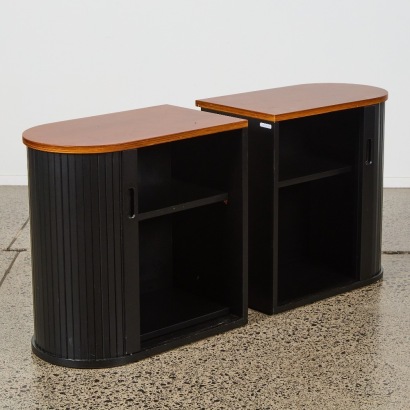 A Pair of Black & Wood Bedside Cabinets