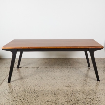 An Atomic Based Dining Table with a Solid Teak Top