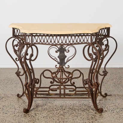 A Rustic French Console with Marble Top AF