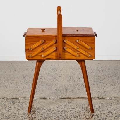 A Vintage Accordion Folding storage box on legs