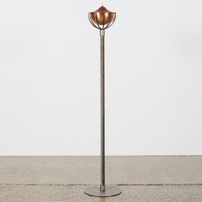 An Aristo Aged Twisted Steel & Copper Oil Lamp
