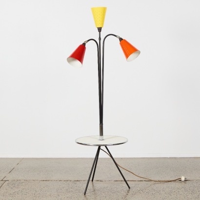A Mid-Century Italian-Style Three-Arm Floor Lamp with Occasional Table