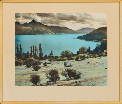 A Whites Aviation Hand-Coloured Photograph of Lake Wakatipu