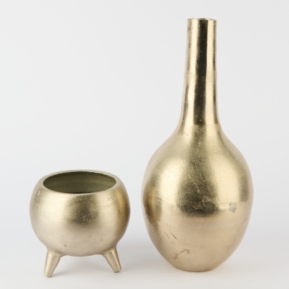 A Pair of Brutalist Metal Vases