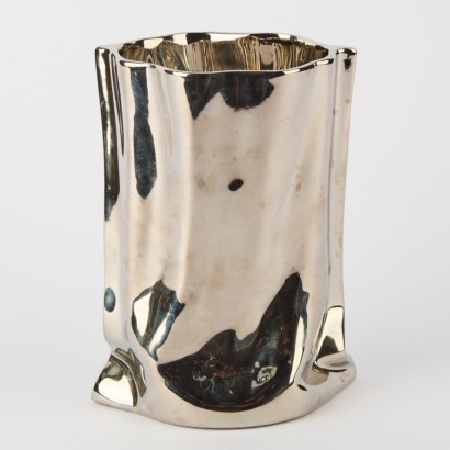 A Chrome Effect Crinkle Pottery Vase