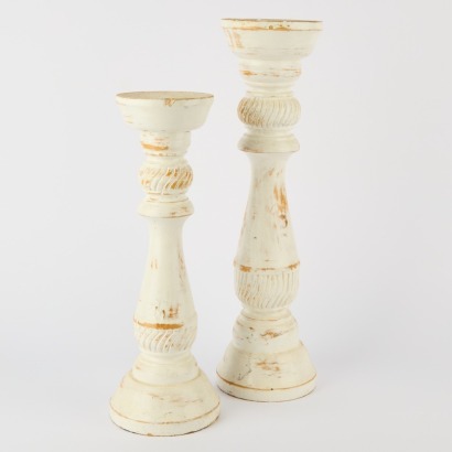 A Pair of White-Wash Pillar Candle Holders