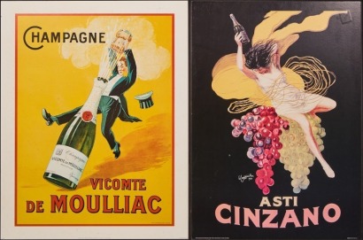 A Pair of Mounted Vintage Champagne Prints