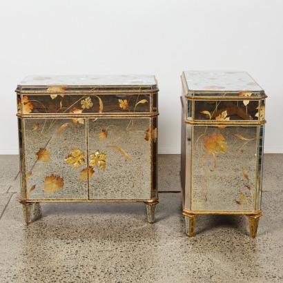A Pair of Mirrored Cabinet with Gold Leaf Accents by The Platt Collection