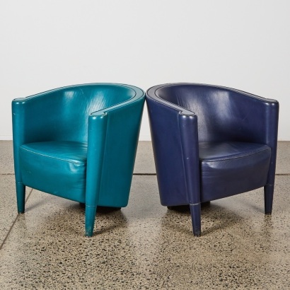 A Pair of Vintage Moroso Italian Rich Tub Chairs in Leather by Antonio Citterio