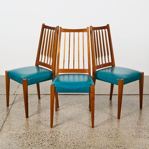 A Set of Three Mid-Century Jon Jansen Mahogany Knife Blade Dining Chairs