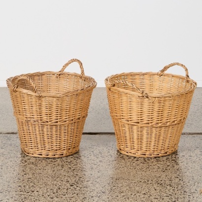 A Pair of Willow Cane Baskets with Handles