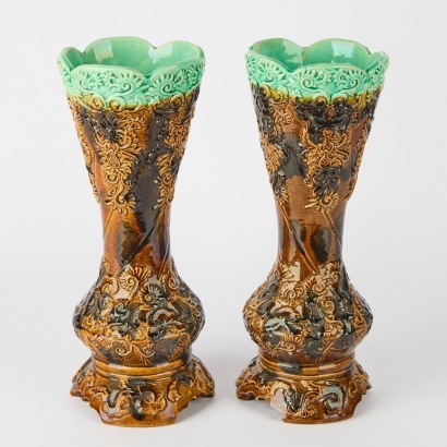 A Pair of 19th Century Japanese Awaji Majolica Vases