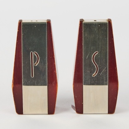 A Pair of 1960s Wooden and Chrome Salt and Pepper Shakers