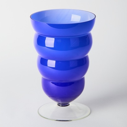 A 1960s Danish Cobalt Blue Ribbed Glass Vase, Attributed to Holmegaard