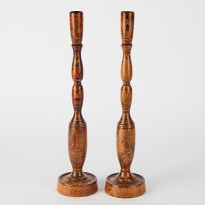 A Pair of Vintage New Zealand Turned Manuka Wood Candlesticks