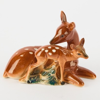 A Vintage Japanese Porcelain Doe and Fawn