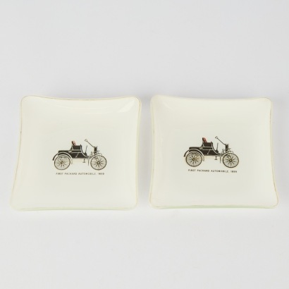 A Pair of 1970s Glass Dishes with Vintage Car Decoration