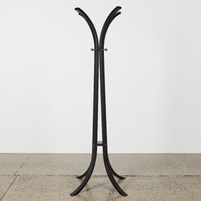 A Bentwood-Style Black Wooden Freestanding Coat Rack