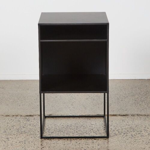 A Large Black Minimalist Design Metal Cabinet with Shelf