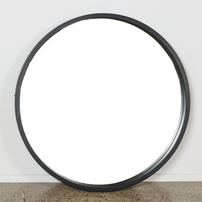 A Round Wall &ldquo;Ned&rdquo; Mirror with Black Solid Wood Frame by Bauhaus