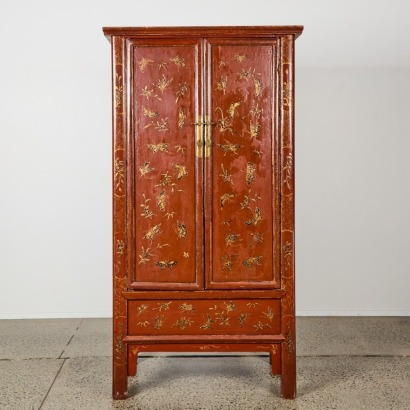 A Chinese Qing Dynasty Red Lacquer and Gilt-Decorated &lsquo;Hundred Butterflies&rsquo; Double-door Large Cabinet