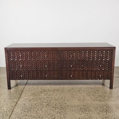 An Espresso Brown Woven Door Credenza