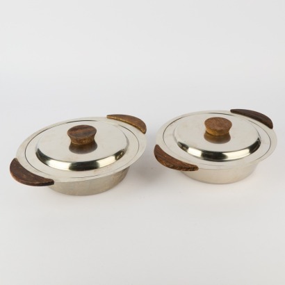 Two Metal and Wood Serving Trays
