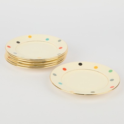 A Set of Six Polka Crown Lynn Small Plates
