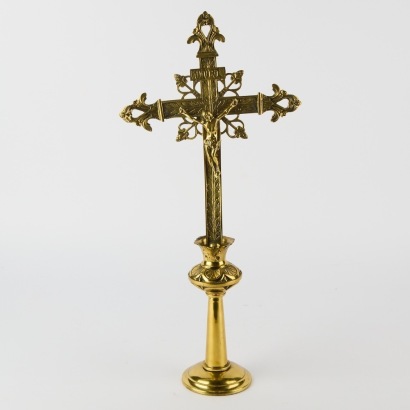 A Victorian Large Solid Brass Figure of Jesus on Cross