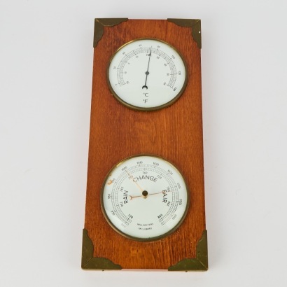 An Antique Barometer and Thermometer, on Wooden Mount with Brass Corner's