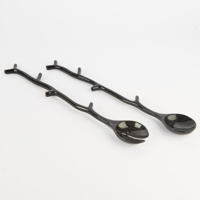 A Pair of Tall Black Coral Inspired Salad Servers